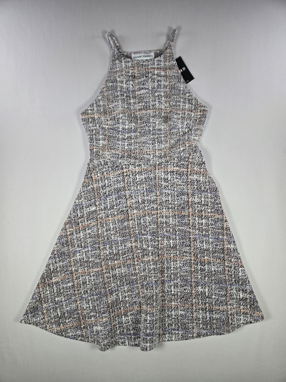 NWT Almost Famous Gray Plaid Halter Knit Skater Dress S